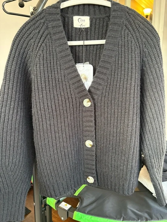 ZYIA Charcoal Ribbed Button-Front Cardigan - Picture 1 of 5